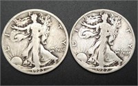 2 - Walking Liberty Half Dollars, 1923-S, 1927-S