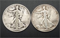 2 - Walking Liberty Half Dollars, 1936-S, 1942