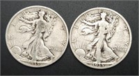 2 - 1935 Walking Liberty Half Dollars (1-S)