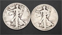 2 - 1934 Walking Liberty Half Dollars