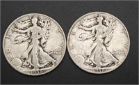 2 - 1938 Walking Liberty Half Dollars