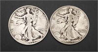 2 - Walking Liberty Half Dollars, 1937-S, 1938