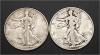 2 - Walking Liberty Half Dollars, 1937-D, 1938-D