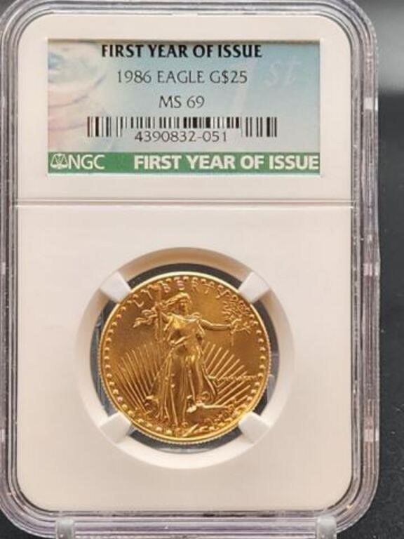 1986 $25 Gold Eagle MS69 1/2oz. Fine Gold