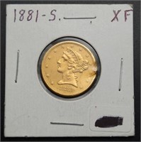 1881-S Liberty Gold Half Eagle $5 Coin