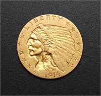1914 Indian Head Gold $2.50 Quarter Eagle
