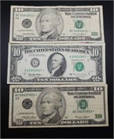 3 - $10 Federal Reserve Star Notes