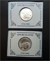 2- 1982 George Washington Silver Half Dollars UNC