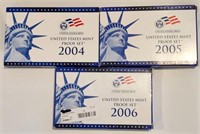 3 - US Mint Proof Coin Sets 2004, 2005, 2006