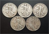 5 - 1945 Walking Liberty Half Dollars