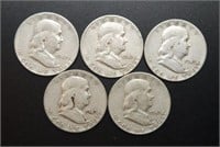 5 - 1949 Franklin Half Dollars