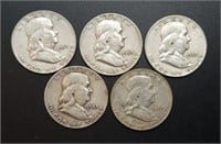5 - 1953 Franklin Half Dollars