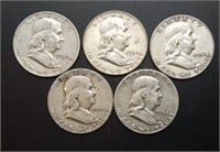 5 - 1954 Franklin Half Dollars