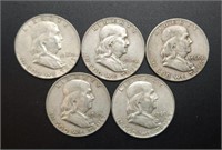 5 - 1960 Franklin Half Dollars