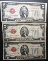 3 - 1928 $2 Red Seal Federal Reserve Notes
