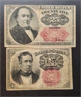 2 Pieces of 1874 Fractional Currency