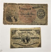 2 Pieces of  Fractional Currency