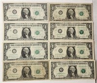 8 - $1 Green Seal Federal Reserve Star Notes