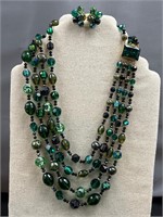 Hattie Carnegie Green Bead Necklace Set