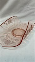 Pink depression etched folded platter