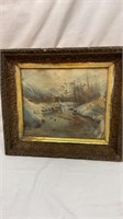 Antique wood frame with art
