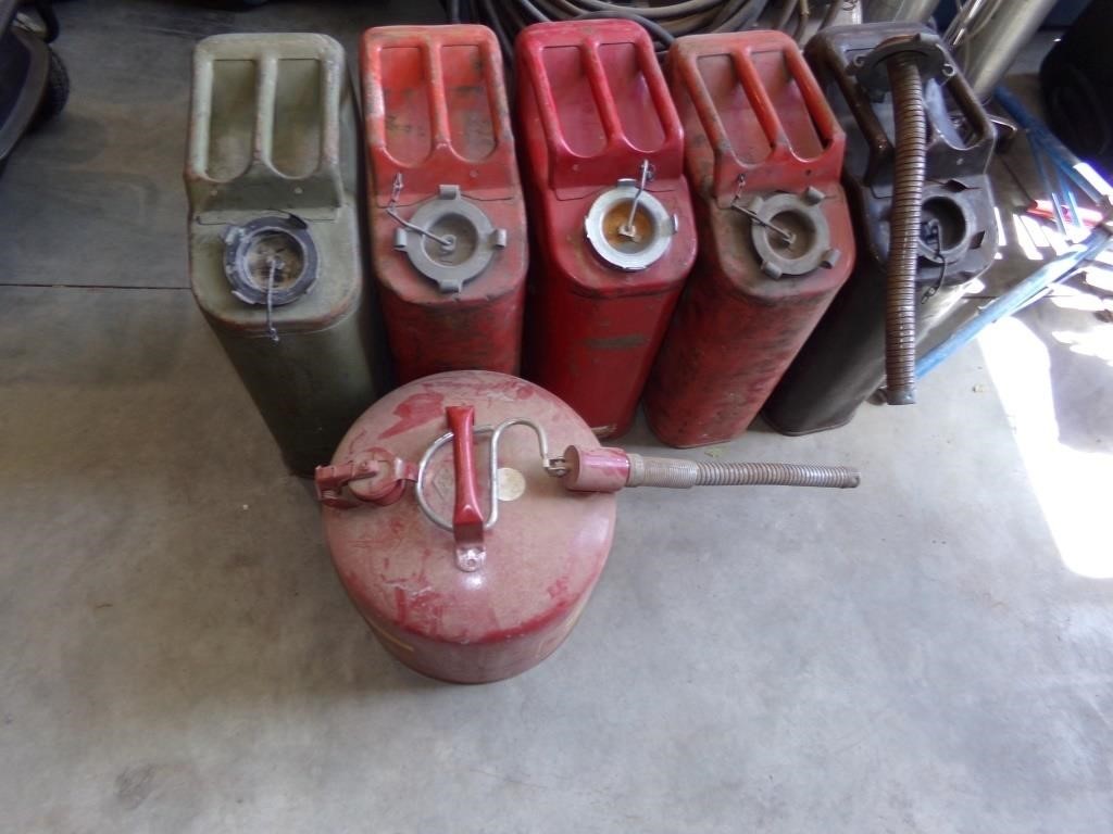 (5) jerry cans, 1 metal gas can