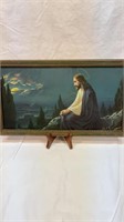 Antique Jesus print in wood frame