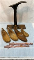 Antique wood shoe forms and shoe last