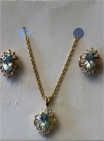Genuine, blue topaz and earring, gold plated set