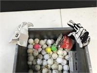 Box of Used Golf Balls, Tees and Gloves