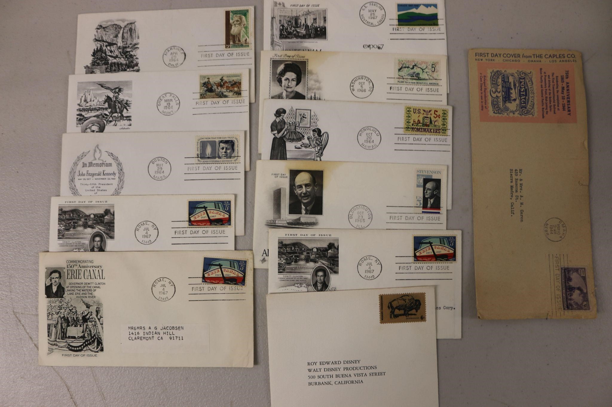 FDC Lot Plus Cover Addressed to Roy Disney