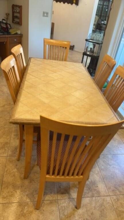 Dining Table tile & wood 62 x 32 1/2, 6 dining