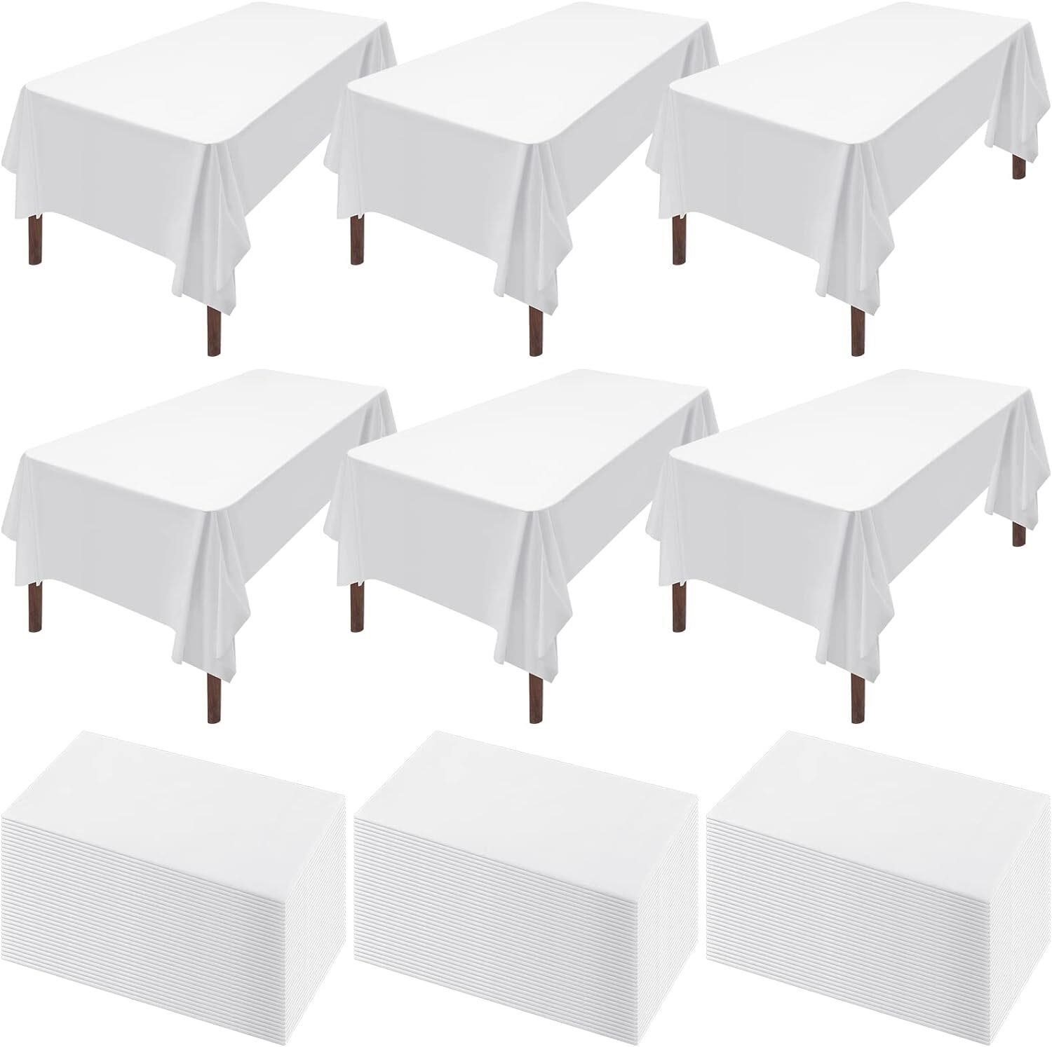 200 Pcs White Plastic Tablecloth 54x108