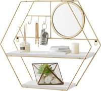 TFER Hexagon Shelf with Mirror  Hooks (Gold)