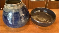 Glazed Ceramic Pottery Bowl Vase 6 1/2 in Tall