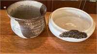 Ceramic Pottery One Is Glazed Bowl Pot 4 1/4 in