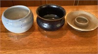 3 Ceramic Pottery Bowls and Candle Saucer Tallest