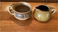 2 Glazed Ceramic Pottery Creamers Oneida