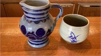 Glazed Ceramic Pottery Pitcher and Cup Tallest