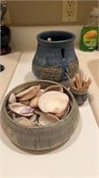 Pottery marked Nan, toothpick holder, vase, bowl