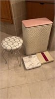 Vanity stool, vintage hamper, scales