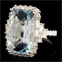 11.09ct Aquamarine & 1.47ctw Diam Ring 18K Gold