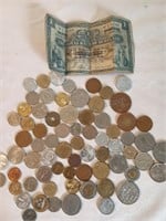 One Pound Note & International Coins