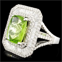 5.65ct Peridot & 1.73ctw Diamond Ring in 18K Gold