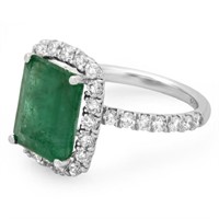 5.50ct Emerald & 1.20ct Diamond 14K Gold Ring