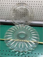 2 vintage glass footed dishes