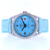 36MM Light Blue Diamond Rolex DateJust Watch