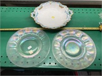 2 sketched glass plates, 1 France dish