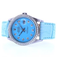 36MM Rolex DateJust Watch Blue Dial Diamond