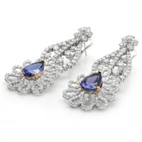 9.00ct Tanzanite & 5.50ct Diam Earrings in 14K Gol